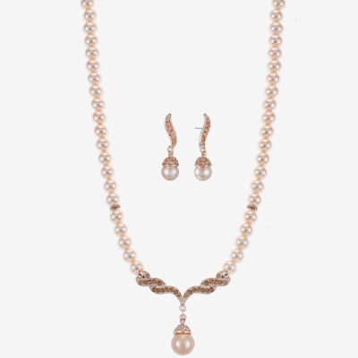 Monet Jewelry Collar Necklace And Drop Earring Womens Glass Simulated Pearl 2-pc. Jewelry Set