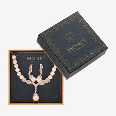 Monet Jewelry Collar Necklace And Drop Earring Womens Glass Simulated Pearl 2-pc. Jewelry Set