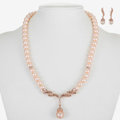 Monet Jewelry Collar Necklace And Drop Earring Womens Glass Simulated Pearl 2-pc. Jewelry Set