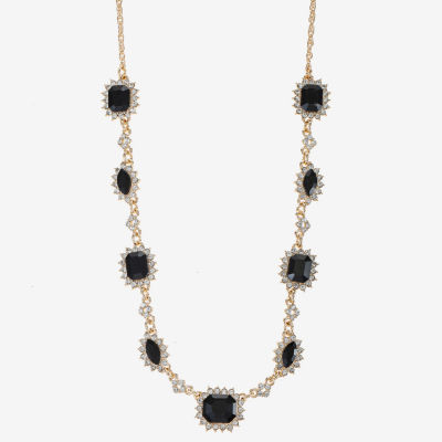 Monet Jewelry Gold Tone Womens Black 17 Inch Collar Necklace