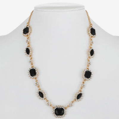 Monet Jewelry Gold Tone Womens Black 17 Inch Collar Necklace