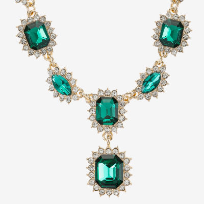 Monet Jewelry Gold Tone Womens Black Glass 17 Inch Y Necklace