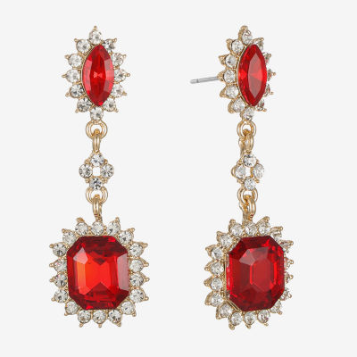 Monet Jewelry Gold Tone Womens Red Glass Marquise Hypoallergenic Drop Earrings