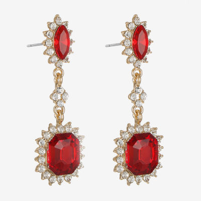 Monet Jewelry Gold Tone Womens Red Glass Marquise Hypoallergenic Drop Earrings