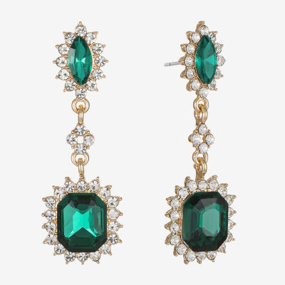 Monet Jewelry Gold Tone Womens Red Glass Marquise Hypoallergenic Drop Earrings