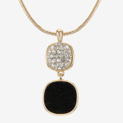 Monet Jewelry Gold Tone Womens Glass Cushion 18 Inch Pendant Necklace