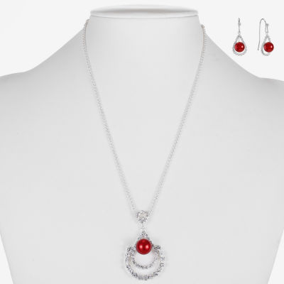 Monet Jewelry Silver Tone Pendant Necklace And Drop Earring 2-pc. Glass Simulated Pearl Round Jewelry Set