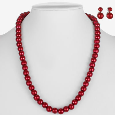 Monet Jewelry Timeless Collar Necklace; Stud Earring And Stretch Bracelet Womens Simulated Pearl Round 3-pc. Jewelry Set