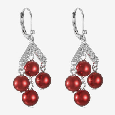 Monet Jewelry Timeless Silver Tone Womens Glass Simulated Pearl Round Drop Earrings