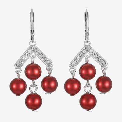 Monet Jewelry Timeless Silver Tone Womens Glass Simulated Pearl Round Drop Earrings