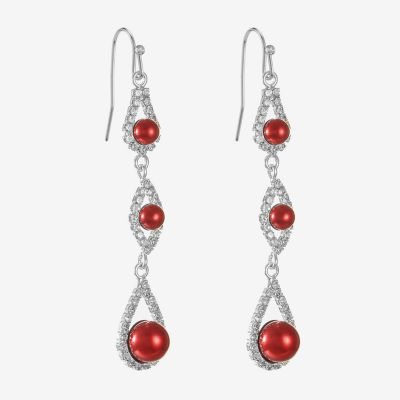 Monet Jewelry Timeless Silver Tone Linear Womens Glass Simulated Pearl Round Drop Earrings