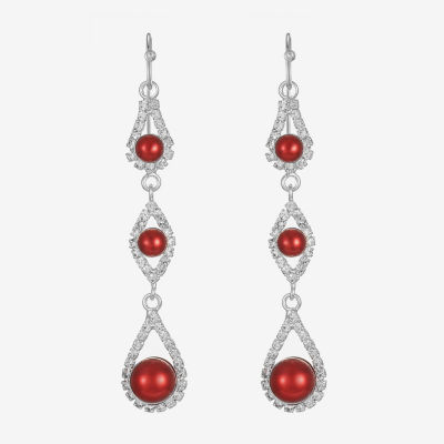 Monet Jewelry Timeless Silver Tone Linear Womens Glass Simulated Pearl Round Drop Earrings