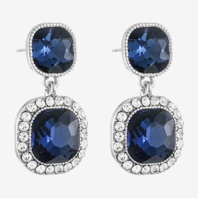 Monet Jewelry Blue Glass Cushion Drop Earrings