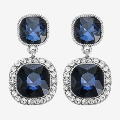 Monet Jewelry Blue Glass Cushion Drop Earrings