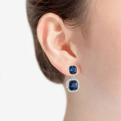 Monet Jewelry Blue Glass Cushion Drop Earrings
