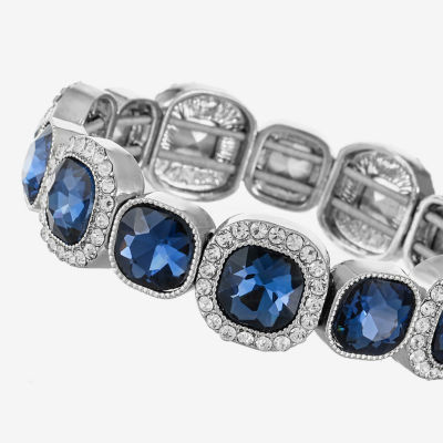 Monet Jewelry Womens Blue Glass Cushion Stretch Bracelet