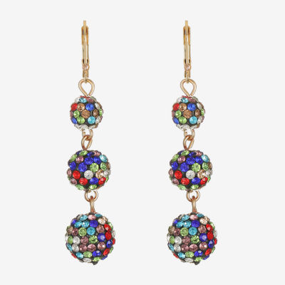 Monet Jewelry Gold Tone Linear Womens Red Glass Round Drop Earrings