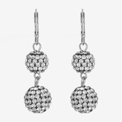 Monet Jewelry Silver Tone Double Glass Round Drop Earrings