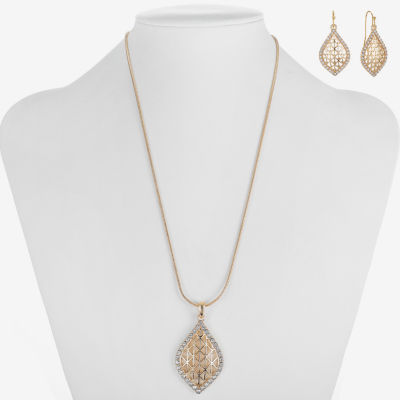 Monet Jewelry Openwork Pendant Necklace And Drop Earring 2-pc. Glass Set