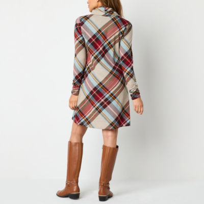 R & K Originals Plaid Womens Long Sleeve Shift Dress