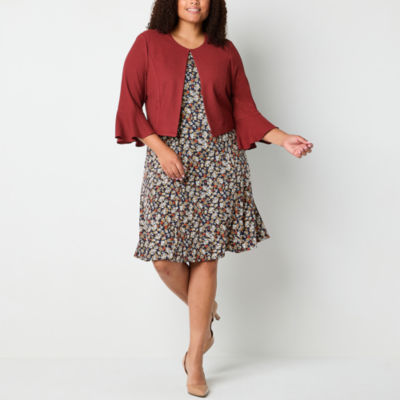 Perceptions Womens Floral Jacket Dress Plus