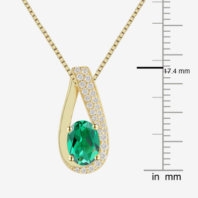 Womens Lab Created Green Emerald 14K Gold Over Silver Pendant Necklace