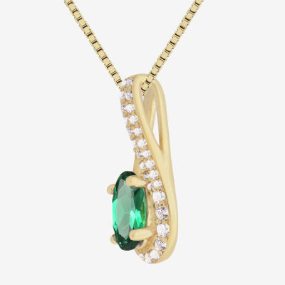 Womens Lab Created Green Emerald 14K Gold Over Silver Pendant Necklace