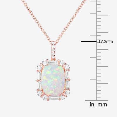 Womens Lab Created White Opal 14K Rose Gold Over Silver Pendant Necklace