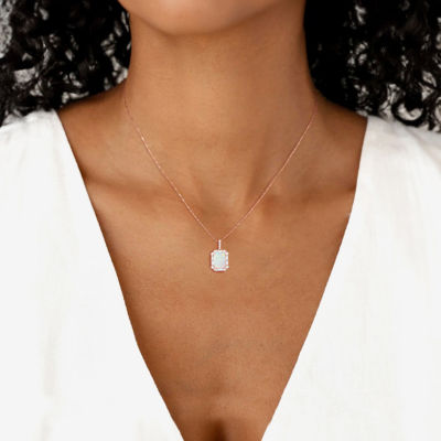 Womens Lab Created White Opal 14K Rose Gold Over Silver Pendant Necklace