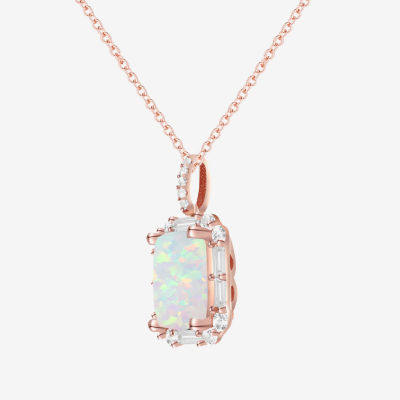 Womens Lab Created White Opal 14K Rose Gold Over Silver Pendant Necklace