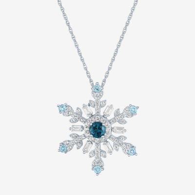 Womens Genuine Blue Topaz Sterling Silver Snowflake Pendant Necklace