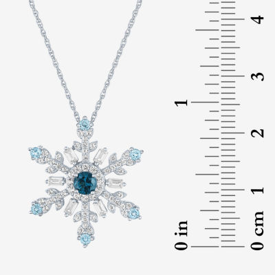 Womens Genuine Blue Topaz Sterling Silver Snowflake Pendant Necklace