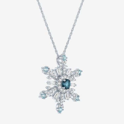 Womens Genuine Blue Topaz Sterling Silver Snowflake Pendant Necklace