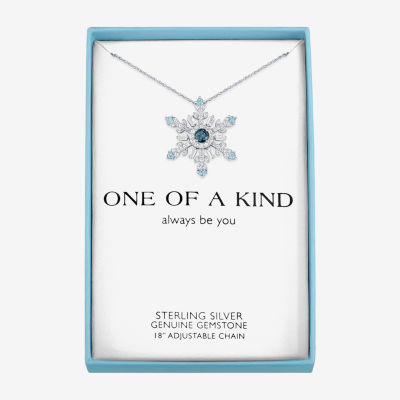 Womens Genuine Blue Topaz Sterling Silver Snowflake Pendant Necklace