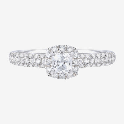 (G-H / Vs2-Si1) Womens 3/4 CT. T.W. Lab Grown White Diamond 10K Gold Side Stone Halo Engagement Ring