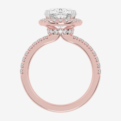 G-H / Vs2-Si1) Womens 3 1/2 CT. T.W Lab Grown White Diamond 14K Rose Gold Side Stone Halo Engagement Ring