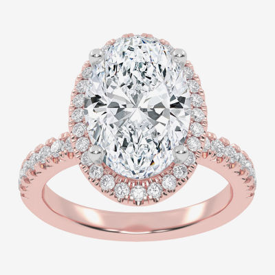 G-H / Vs2-Si1) Womens 3 1/2 CT. T.W Lab Grown White Diamond 14K Rose Gold Side Stone Halo Engagement Ring