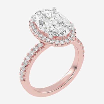 G-H / Vs2-Si1) Womens 3 1/2 CT. T.W Lab Grown White Diamond 14K Rose Gold Side Stone Halo Engagement Ring