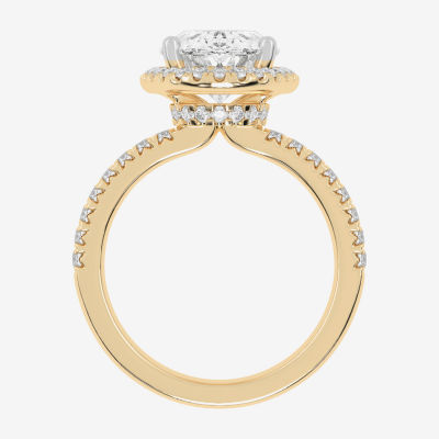 G-H / Vs2-Si1) Womens 3 1/2 CT. T.W Lab Grown White Diamond 14K Gold Side Stone Halo Engagement Ring