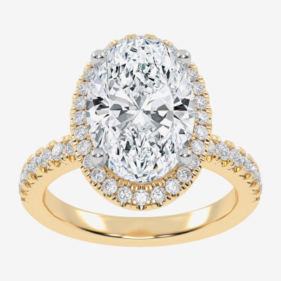 G-H / Vs2-Si1) Womens 3 1/2 CT. T.W Lab Grown White Diamond 14K Gold Side Stone Halo Engagement Ring