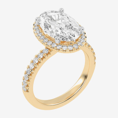 G-H / Vs2-Si1) Womens 3 1/2 CT. T.W Lab Grown White Diamond 14K Gold Side Stone Halo Engagement Ring