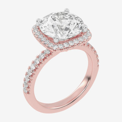 G-H / Vs2-Si1) Womens 1/2 CT. T.W. Lab Grown White Diamond 14K Rose Gold Side Stone Halo Engagement Ring