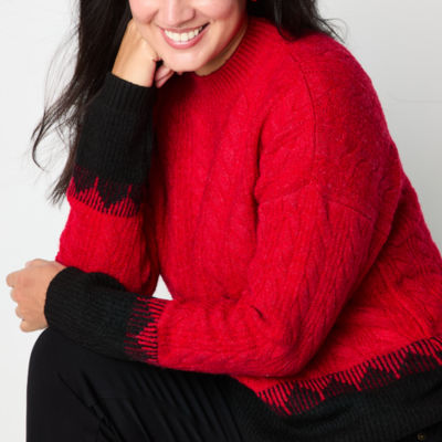 Women's Mock Neck Puff Sleeve Sweater – Lantern Cuff Knitted Pullover Top In Black - View #3