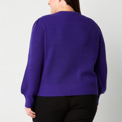 Liz Claiborne Plus Womens V Neck Long Sleeve Pullover Sweater