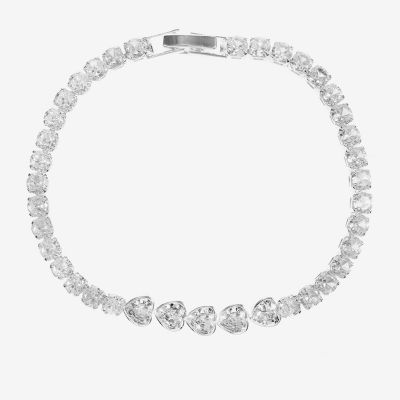 Sparkle Allure Cubic Zirconia Pure Silver Over Brass 7.5 Inch Heart Round Tennis Bracelet