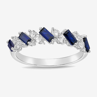 2MM Lab Created Blue Ceylon Sapphire Sterling Silver Band