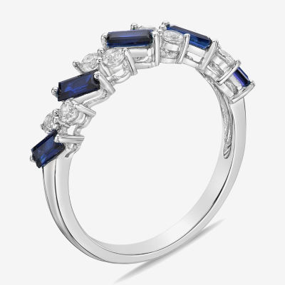 2MM Lab Created Blue Ceylon Sapphire Sterling Silver Band