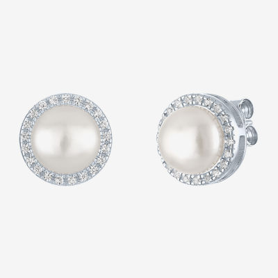 White Cultured Freshwater Pearl Sterling Silver Stud Earrings