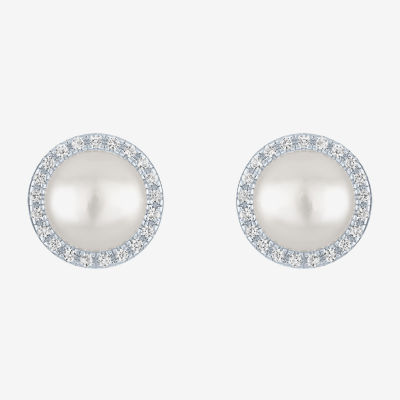 White Cultured Freshwater Pearl Sterling Silver Stud Earrings