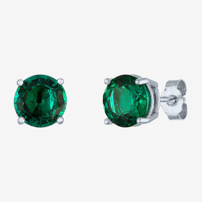 Lab Created Green Emerald Sterling Silver 7mm Stud Earrings